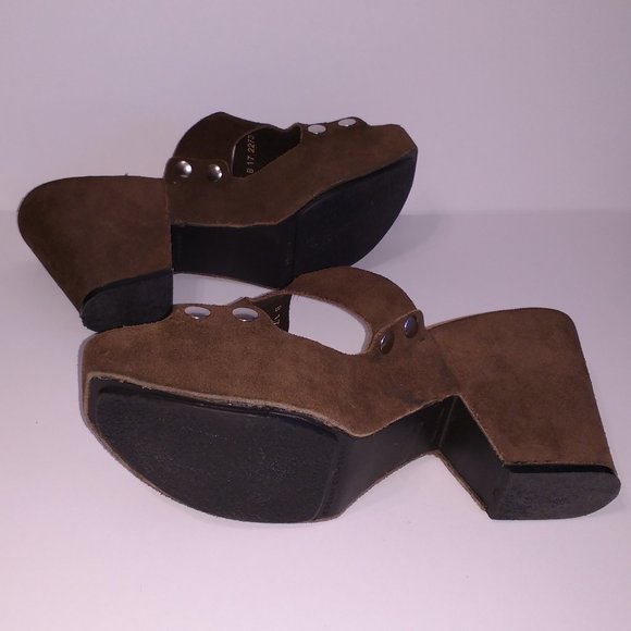 *Robert Clergerie Paris brown green suede platform clogs 8.5 - Picture 7 of 11
